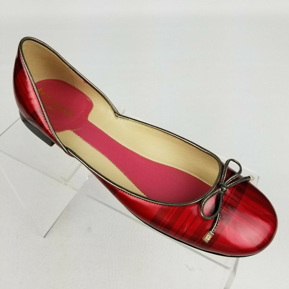 Kate Spade Womens Ballet Flats Red Plaid Bow Sz 8
